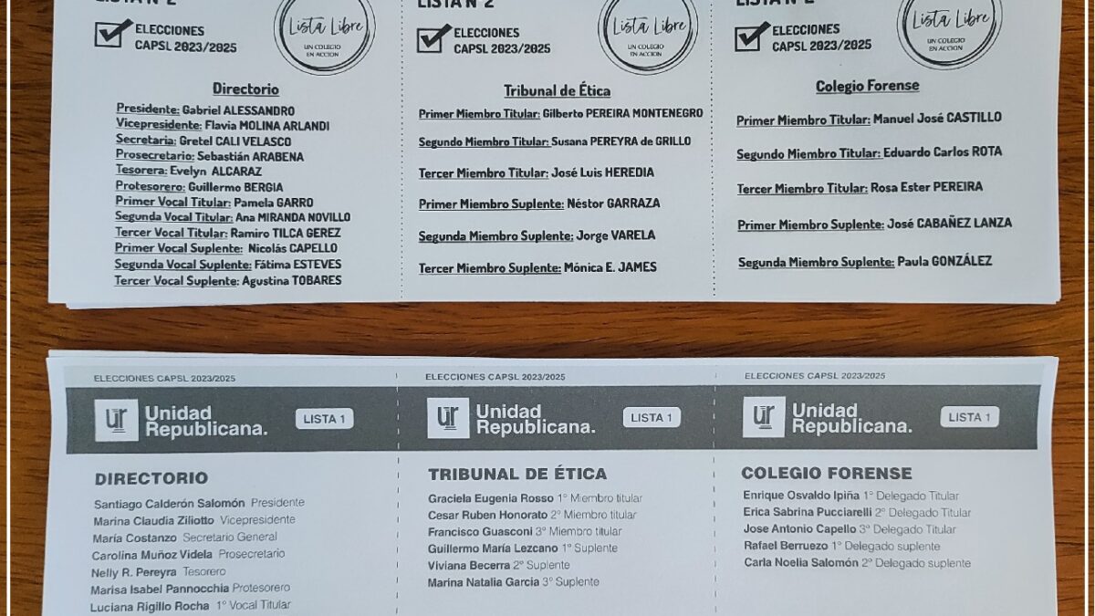 Elecciones CAPSL 2023: Empate en el Directorio y triunfo de Unidad Republicana en el Colegio Forense y Tribunal de Ética