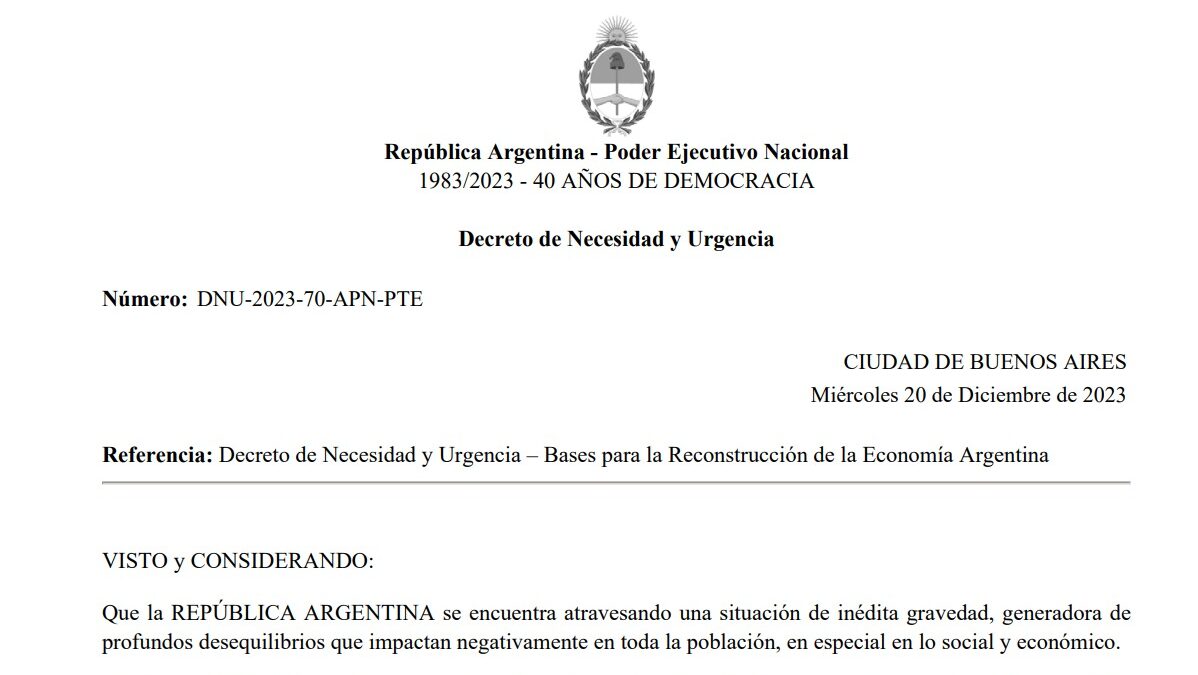 Dictamen sobre DNU N° 70/2023