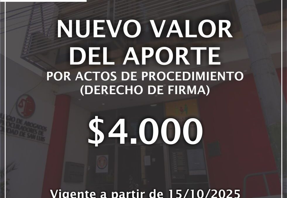Nuevo valor del aporte por derecho de firma