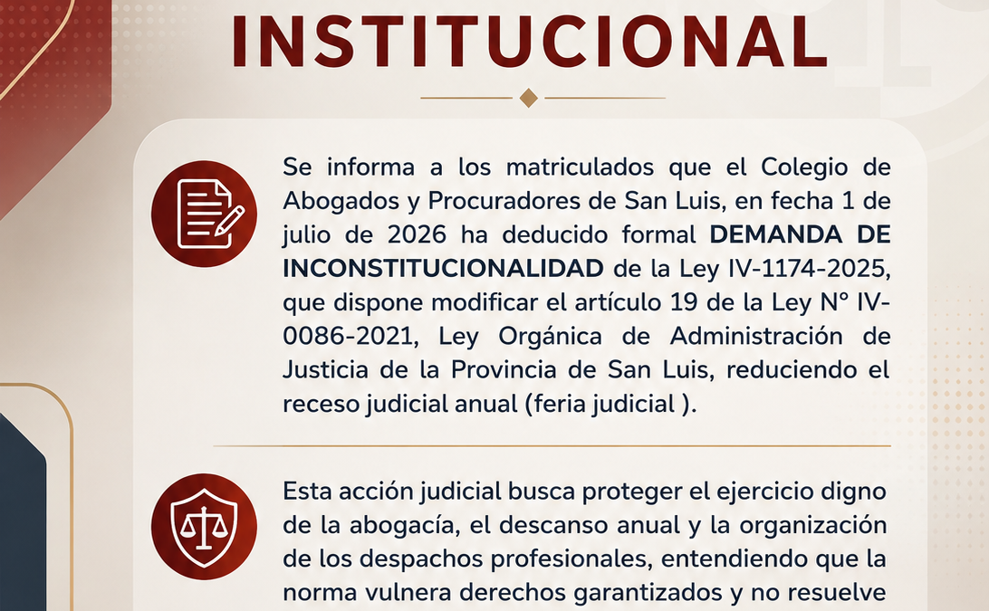 COMUNICADO INSTITUCIONAL: DEMANDA DE INCONSTITUCIONALIDAD de la Ley IV-1174-2025